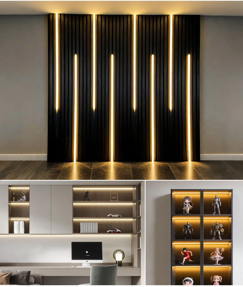 Wood Dimmable Touch Sensor Under Cabinet Collection Display COB LED Strip Light Black PCB TV Backlight Grille Wall Panel Decor