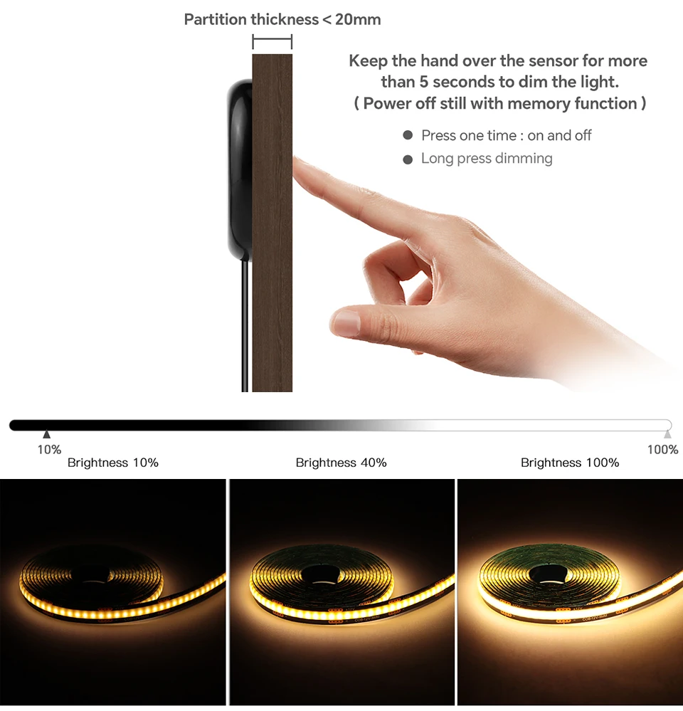 Wood Dimmable Touch Sensor Under Cabinet Collection Display COB LED Strip Light Black PCB TV Backlight Grille Wall Panel Decor