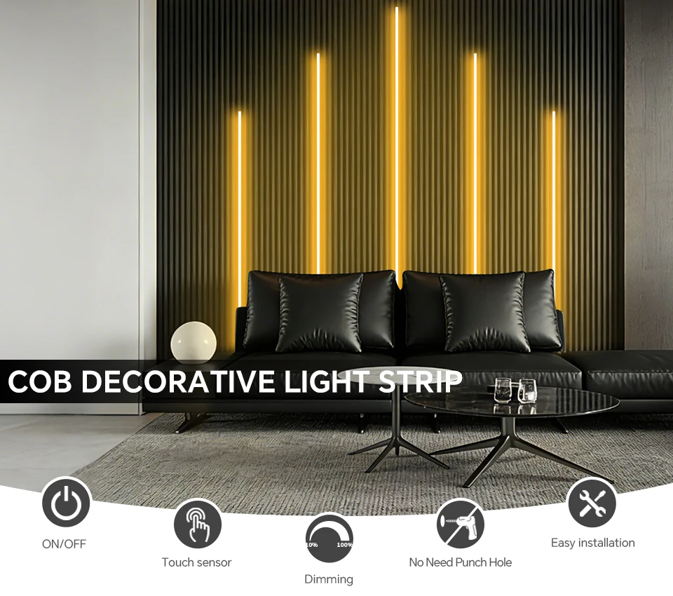 Wood Dimmable Touch Sensor Under Cabinet Collection Display COB LED Strip Light Black PCB TV Backlight Grille Wall Panel Decor