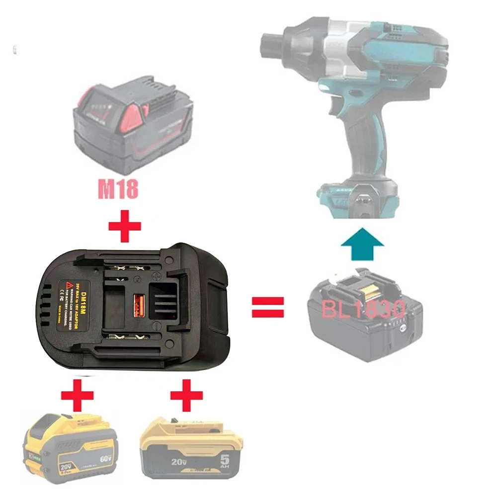 Electric Power Tool Adapter Converter Battery Adapter for Dewalt DCB200 DCB205 20V Lithium to for Makita BL1830