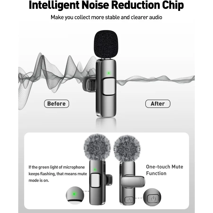 Mini Wireless Lavalier Microphone for Android Lapel Lav Mic with Noise Reduction For Vlog YouTube TikTok Audio Video Recording
