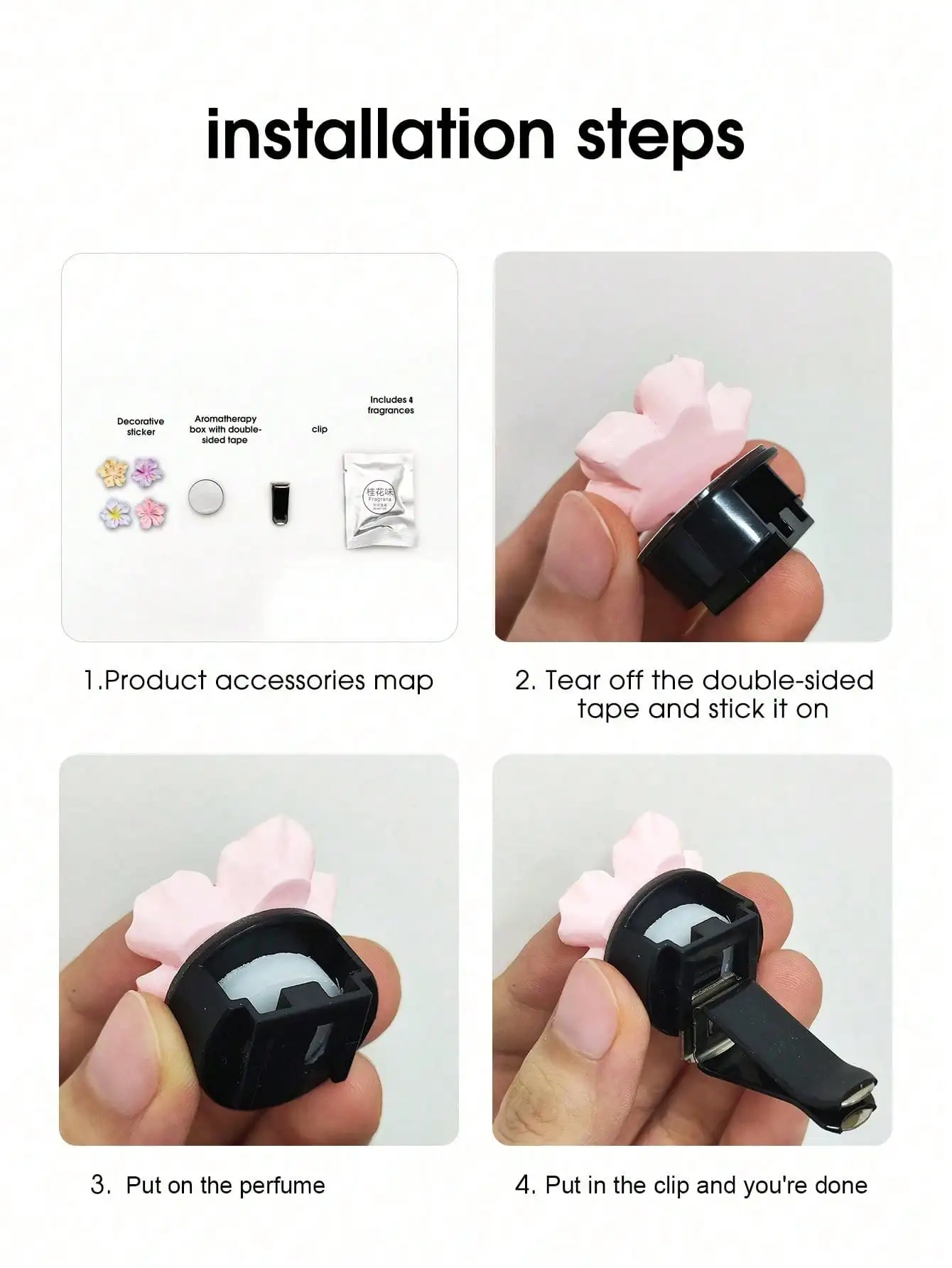 2Pcs Car Perfume Clip Flower Car Air Freshener with Fresh Color Air Outlet  Decorations Bright Peach Blossom Cherry Blossom