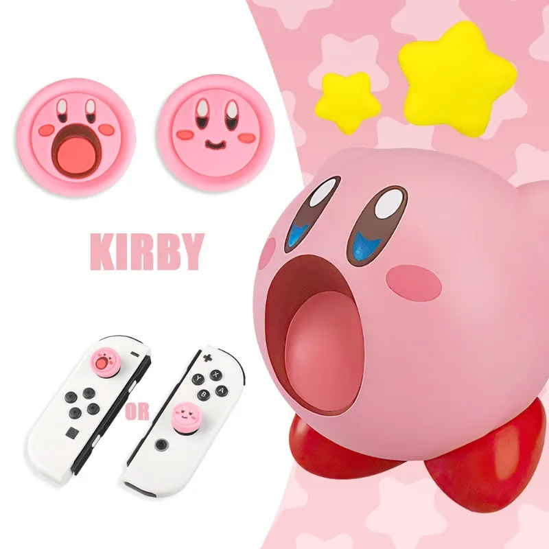 4PCS Cartoon Star Kirby Theme Silicone Joy Con Analog Thumb Grip Caps Joystick Cover Compatible with Switch/OLED/Lite/Switch 2