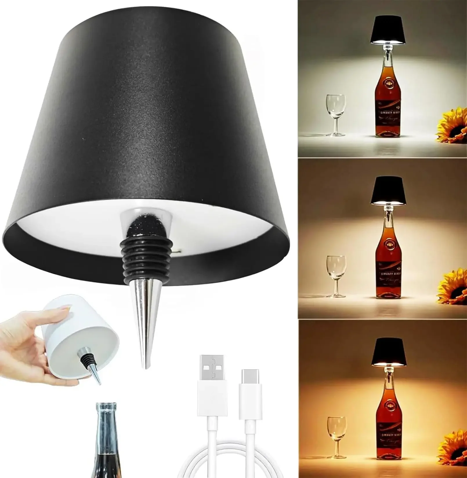 LED Wireless Bottle Shape Table Lamp Touch Dimmable 3 Colors Night Light for Bar Wine Decor Desk Lamp