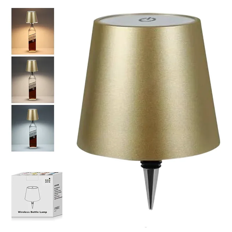 LED Wireless Bottle Shape Table Lamp Touch Dimmable 3 Colors Night Light for Bar Wine Decor Desk Lamp