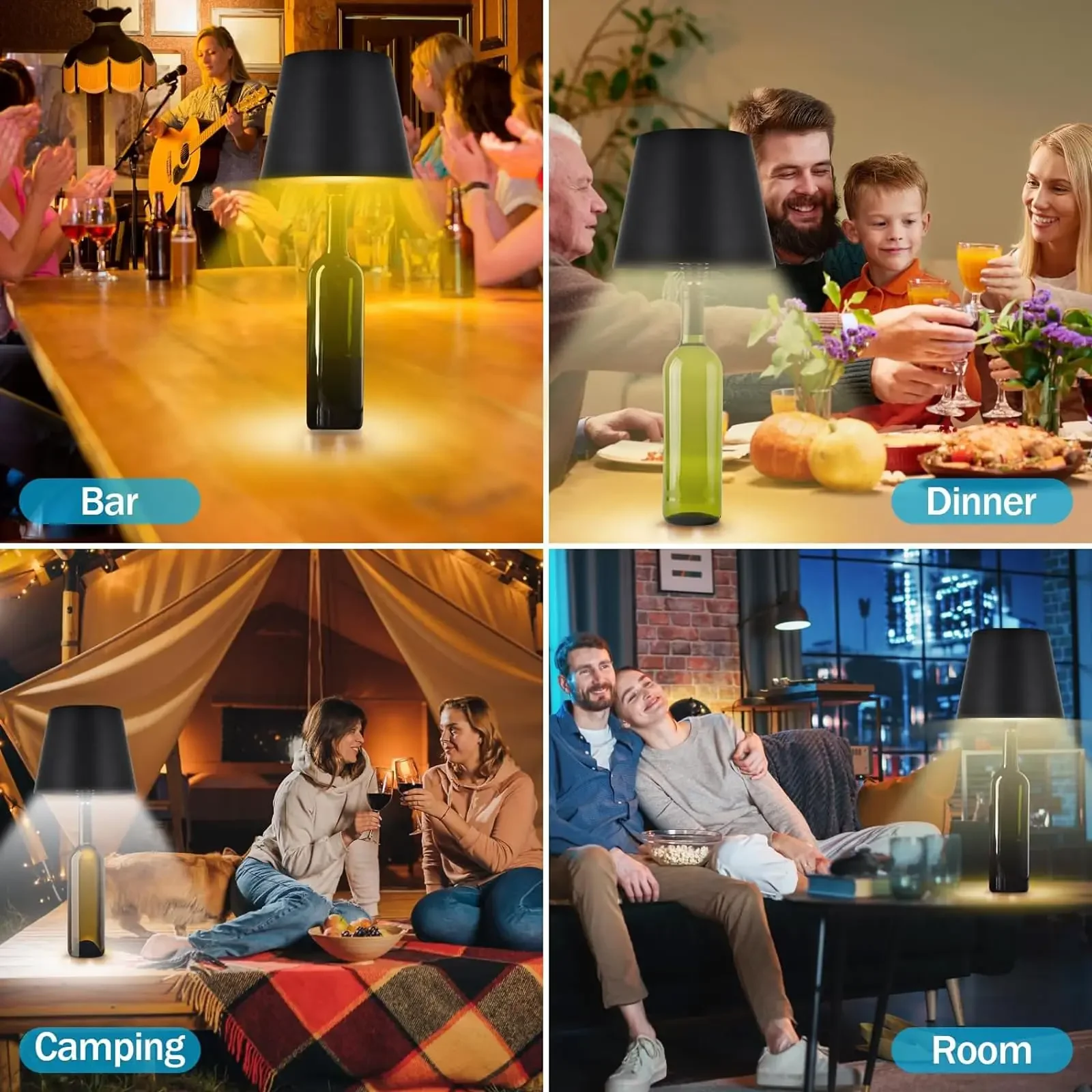LED Wireless Bottle Shape Table Lamp Touch Dimmable 3 Colors Night Light for Bar Wine Decor Desk Lamp