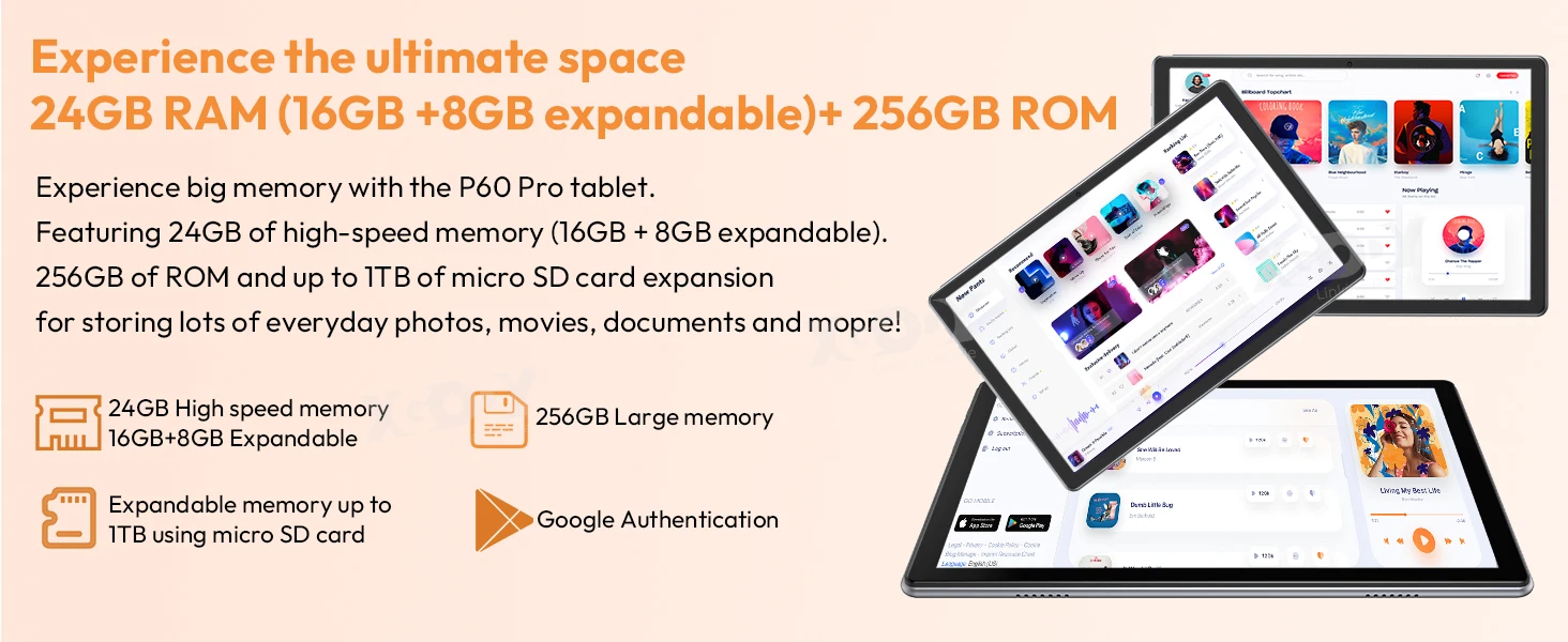 XGODY P60 Pro Android 15 256GB Tablet PC 10 Zoll ultra-klares 90Hz Display 24GB(8+16) 256GB 8000mAh Akku Tablet