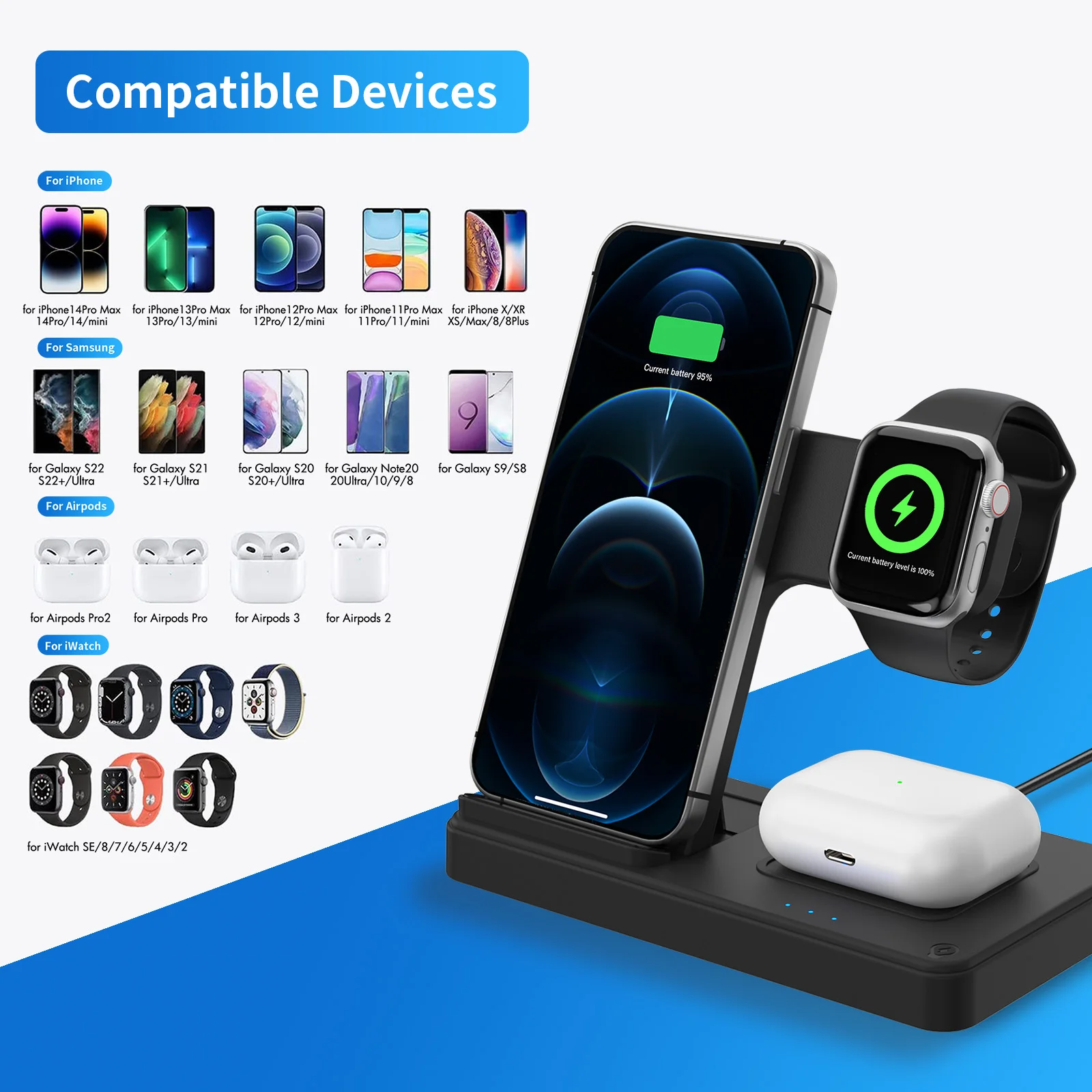 3 In 1 Wireless Charging Station Magnetic Fast Charging 18W Foldable For IPhone 16 15 14 13 12 Pro/Pro Max/Plus/Watch & Airpods