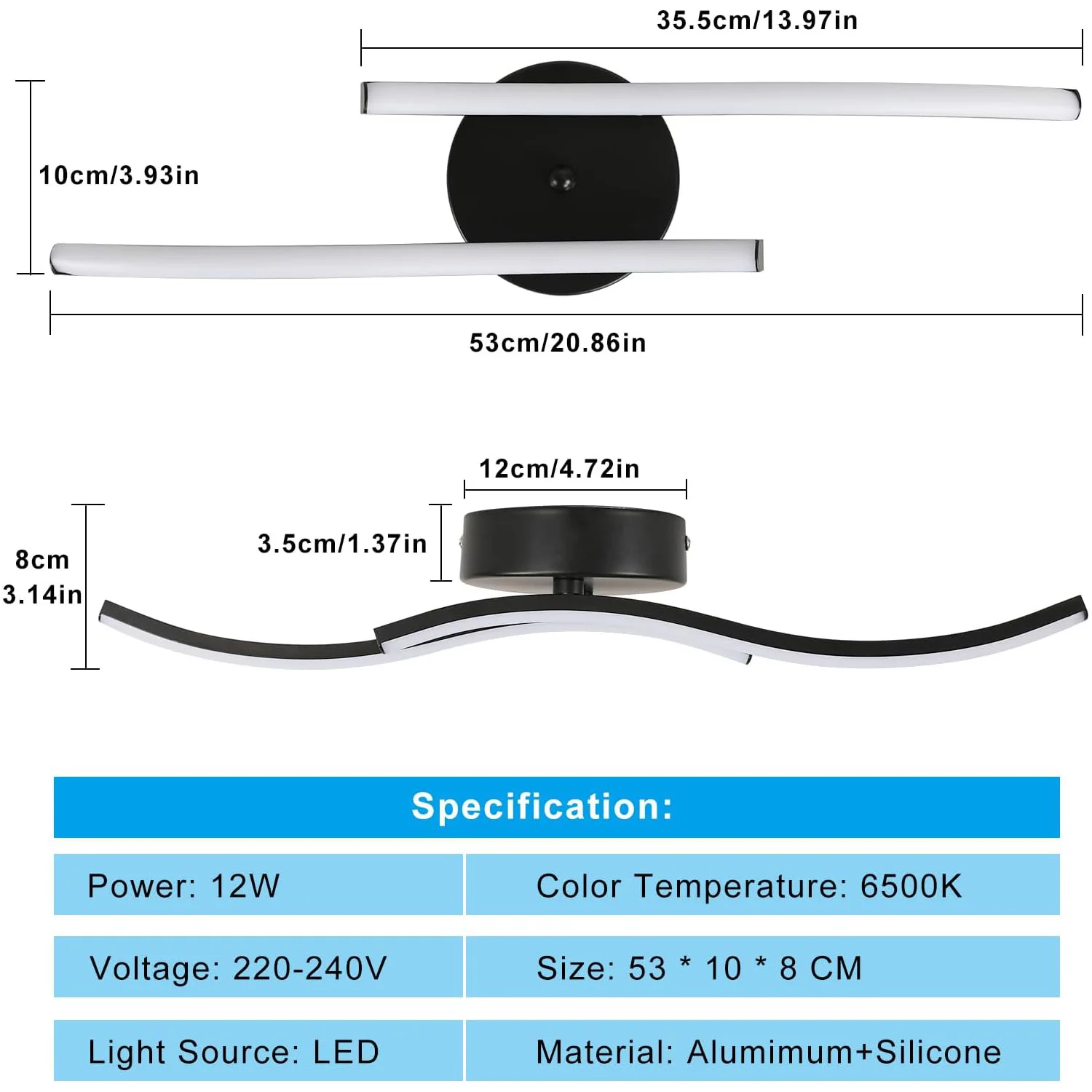 Modern LED Ceiling Light,12W LED Ceiling Lamp,Indoor Acrylic Ceiling Lighting,6500K Cool White Light for Bedroom,Living Room