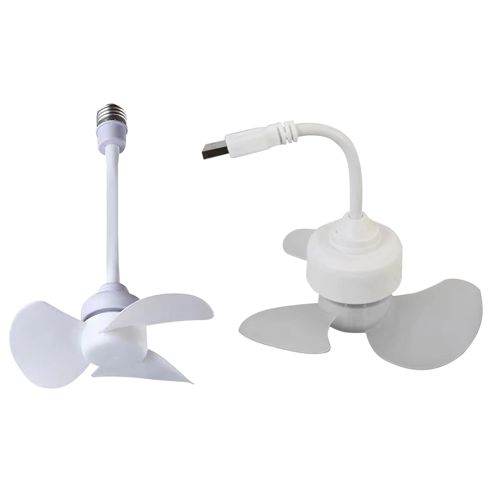 Modern LED Ceiling Fan E27 Base/USB Light Bulb Fan with Socket Hose Extender Small Ceiling Fan Light for Bedroom Living Room