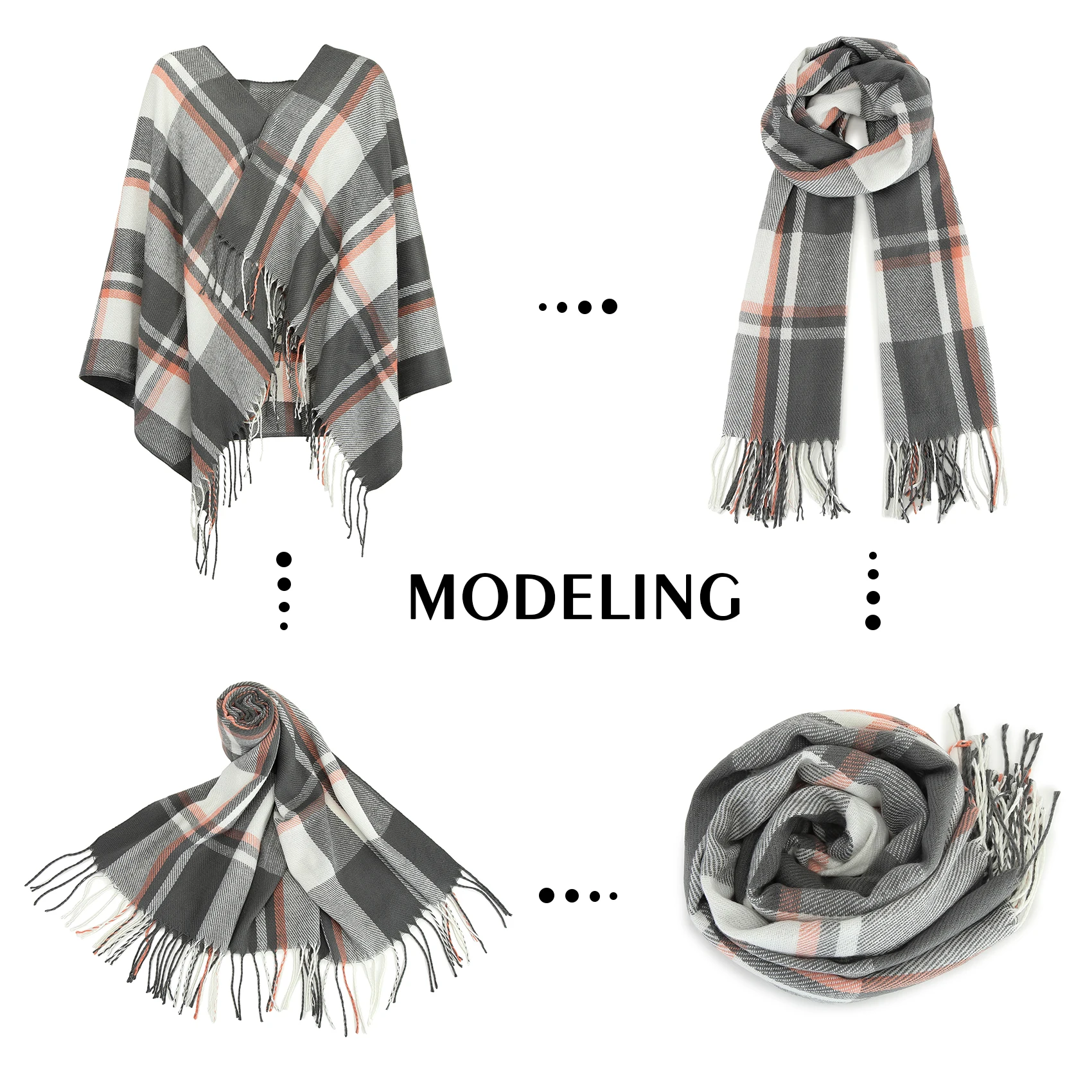 Miss Lulu Scarf for Men Plaid Check Winter Warm Soft Wool Scarves with Tassel Large Tartan Wrap