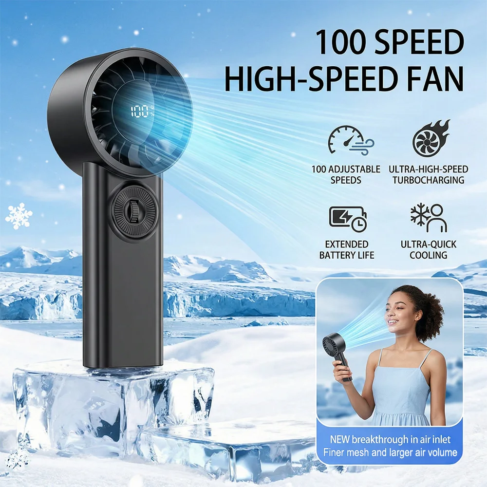 Handheld Mini Fan Portable USB Rechargeable Personal Fan 5 Speeds Fan With Digital Display Cooling Turbo Fan For Outdoor Office