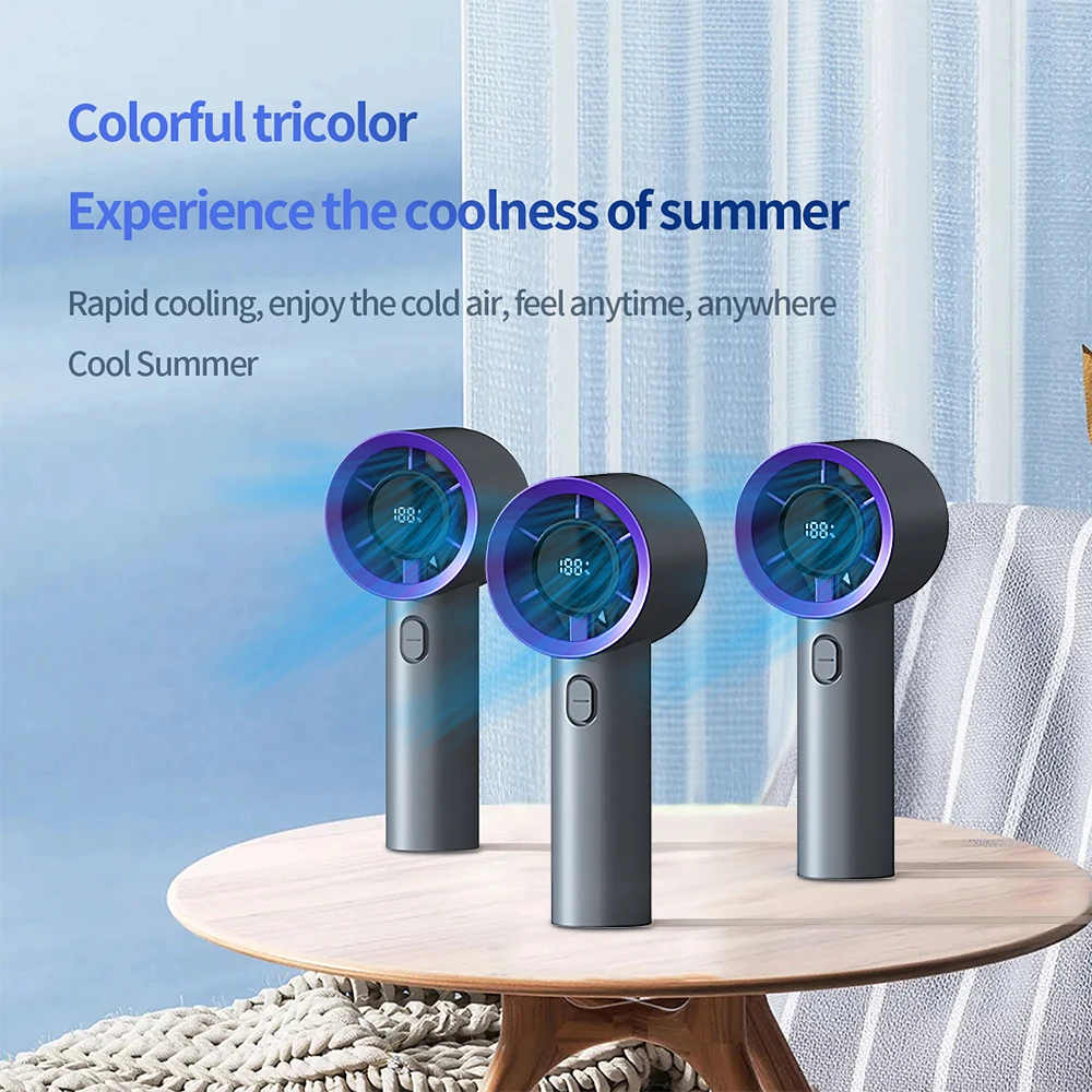 Handheld Mini Fan Portable USB Rechargeable Personal Fan 5 Speeds Fan With Digital Display Cooling Turbo Fan For Outdoor Office