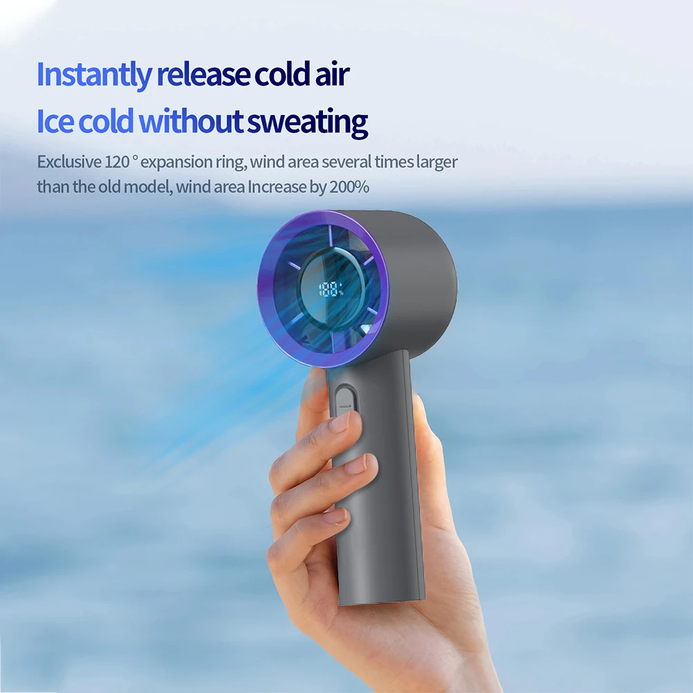 Handheld Mini Fan Portable USB Rechargeable Personal Fan 5 Speeds Fan With Digital Display Cooling Turbo Fan For Outdoor Office