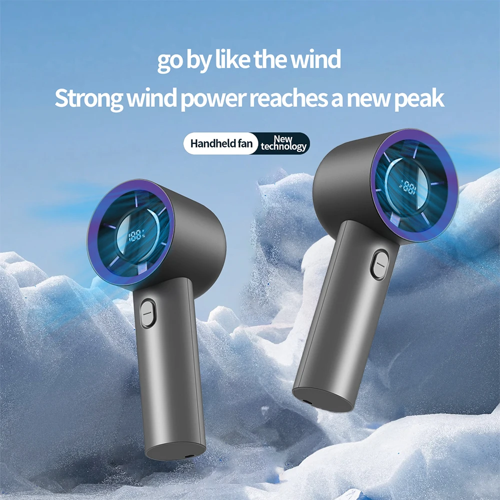 Handheld Mini Fan Portable USB Rechargeable Personal Fan 5 Speeds Fan With Digital Display Cooling Turbo Fan For Outdoor Office