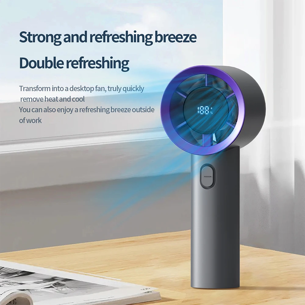 Handheld Mini Fan Portable USB Rechargeable Personal Fan 5 Speeds Fan With Digital Display Cooling Turbo Fan For Outdoor Office