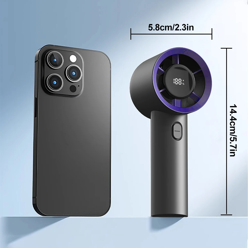 Handheld Mini Fan Portable USB Rechargeable Personal Fan 5 Speeds Fan With Digital Display Cooling Turbo Fan For Outdoor Office