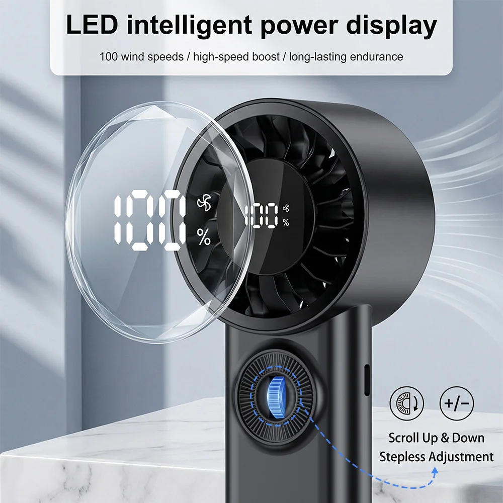 Handheld Mini Fan Portable USB Rechargeable Personal Fan 5 Speeds Fan With Digital Display Cooling Turbo Fan For Outdoor Office