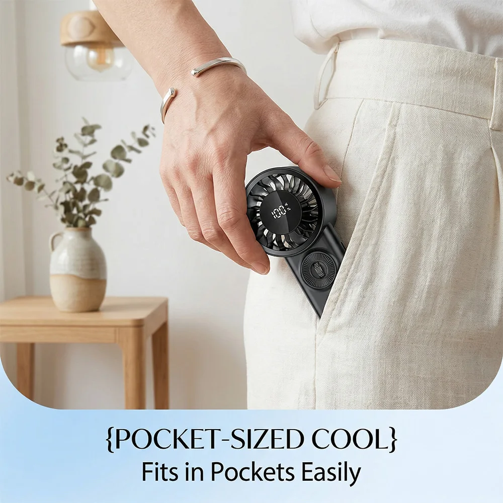 Handheld Mini Fan Portable USB Rechargeable Personal Fan 5 Speeds Fan With Digital Display Cooling Turbo Fan For Outdoor Office