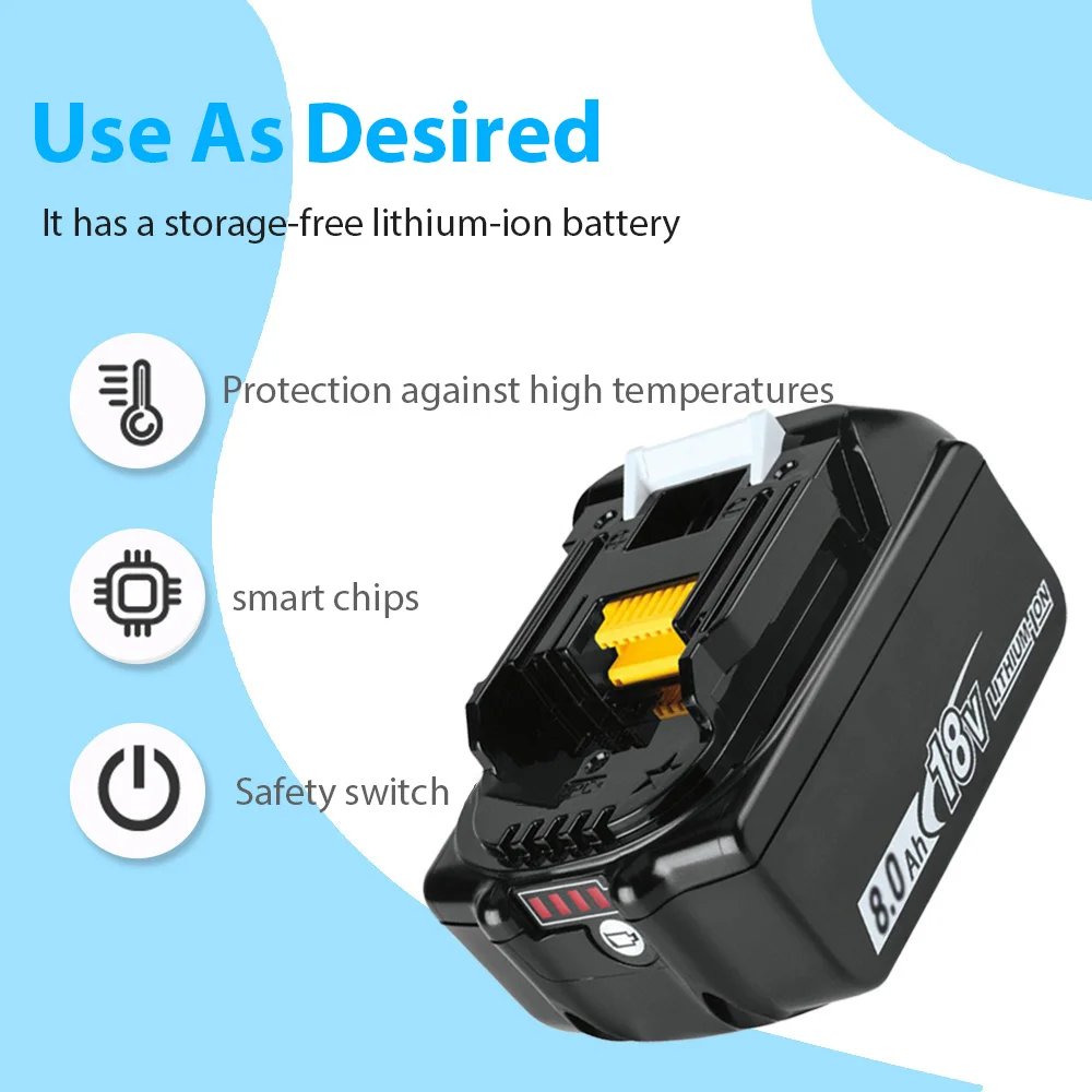 2X 8.0Ah Replace For Makita BL1860 BL1850 18V Li-ion LXT Battery BL1850B BL1830 BL1860B