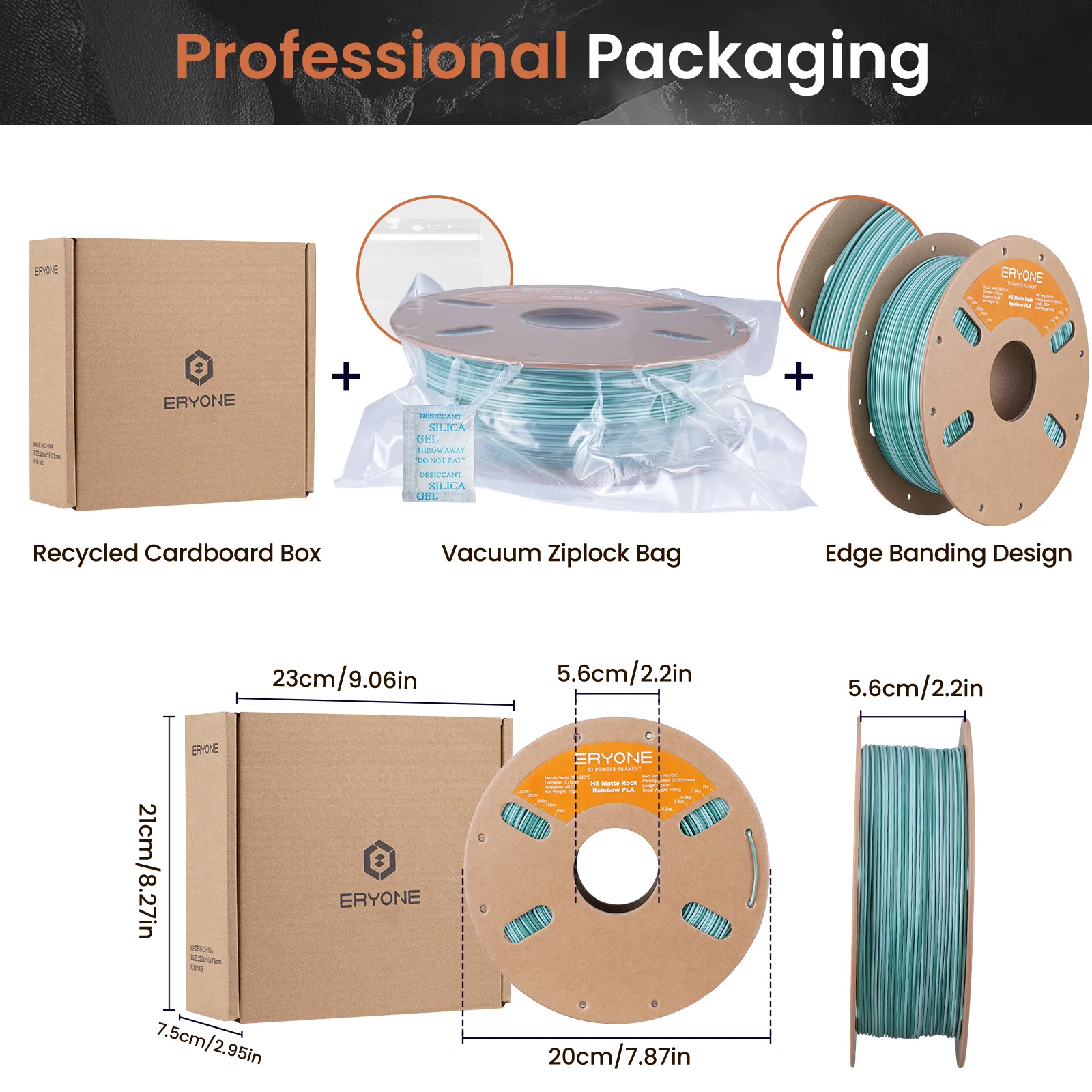 ERYONE Matte Rock Rainbow 3D Printer PLA, Matte Multicolor Filament PLA (2.2LBS) Spool, High Speed Printing Twist Rainbow