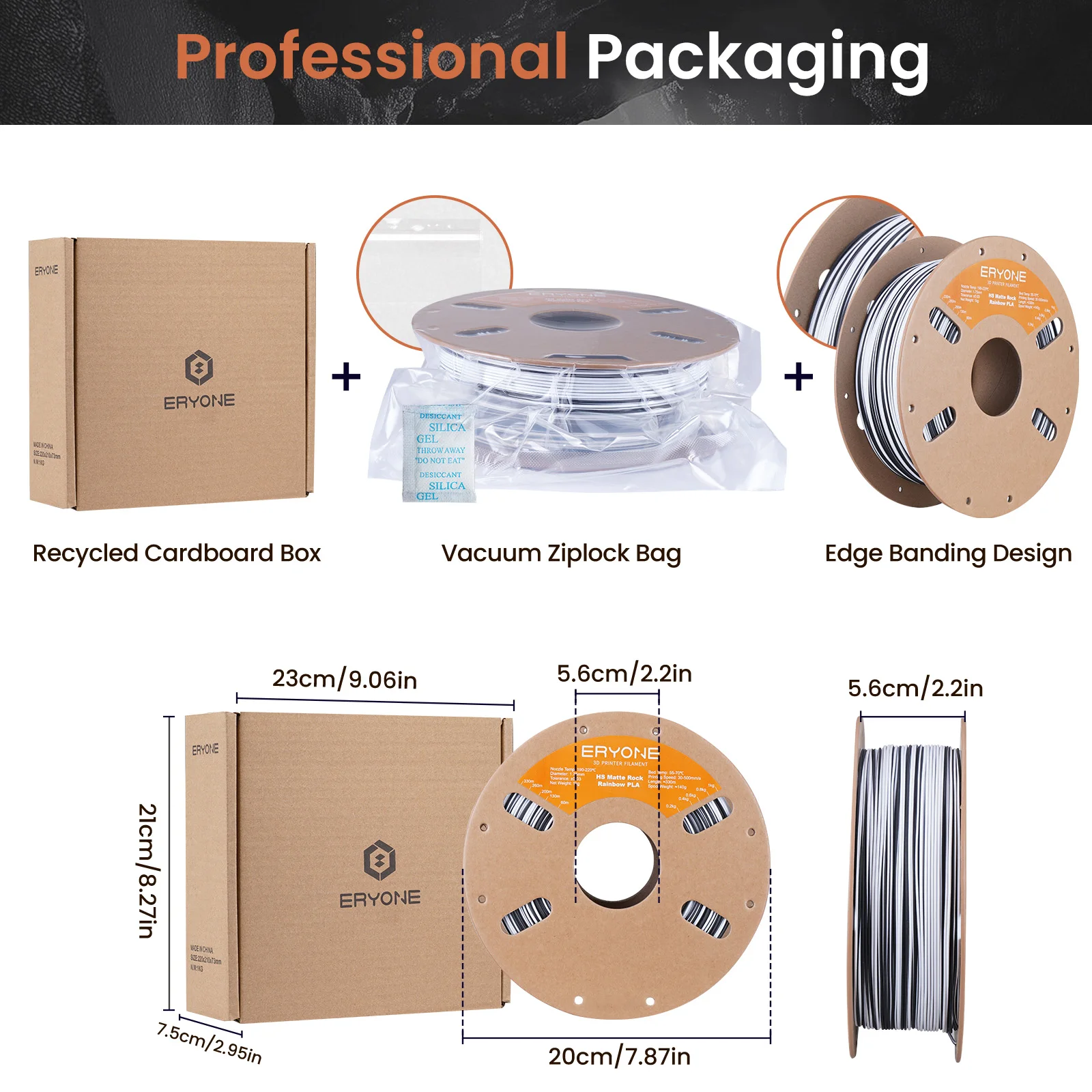 ERYONE Matte Rock Rainbow 3D Printer PLA, Matte Multicolor Filament PLA (2.2LBS) Spool, High Speed Printing Twist Rainbow