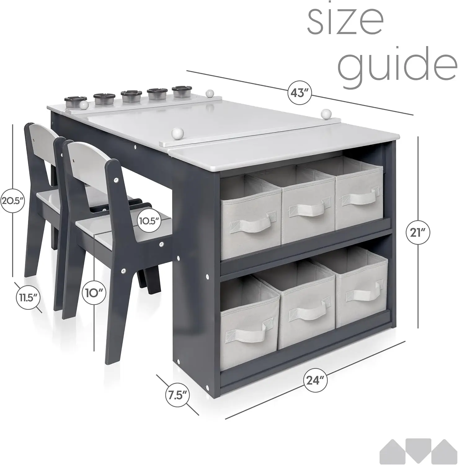 3-in-1 Kids Art Table and 2 Chair Set, Activity Table with Storage, Easel Transformation 5 Paint Cups, 6 Storage Bins,Paper Roll