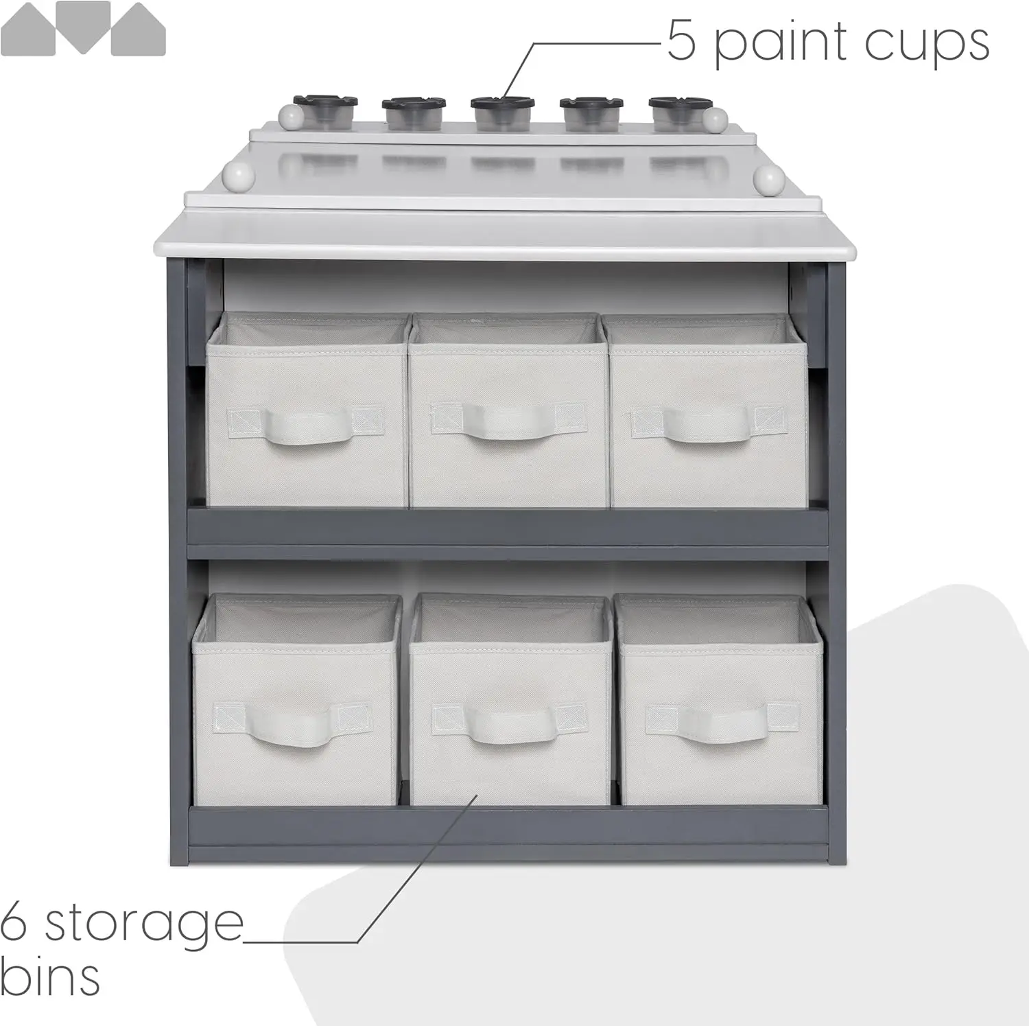 3-in-1 Kids Art Table and 2 Chair Set, Activity Table with Storage, Easel Transformation 5 Paint Cups, 6 Storage Bins,Paper Roll