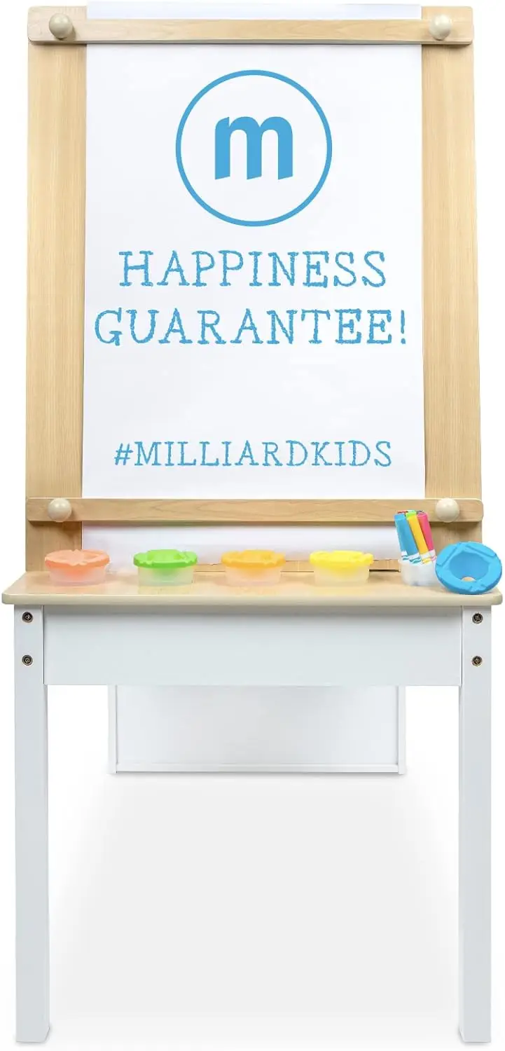 3-in-1 Kids Art Table and 2 Chair Set, Activity Table with Storage, Easel Transformation 5 Paint Cups, 6 Storage Bins,Paper Roll