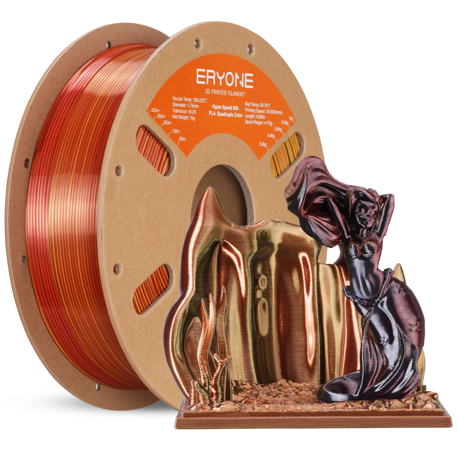 ERYONE 1KG/3KG HS Silk Quadruple Color PLA Filament 3D Printer 1.75mm +/- 0.03mm, Hyper Speed Coextrusion Filament PLA 1KG/3KG