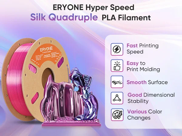 ERYONE 1KG/3KG HS Silk Quadruple Color PLA Filament 3D Printer 1.75mm +/- 0.03mm, Hyper Speed Coextrusion Filament PLA 1KG/3KG