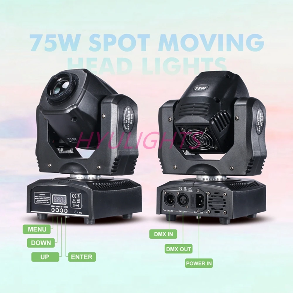 LED Gobos Moving Head Spot Light 75W Mini with Flight Case Club DJ Stage Lighting Party Disco Moving Heads Light Party Lights