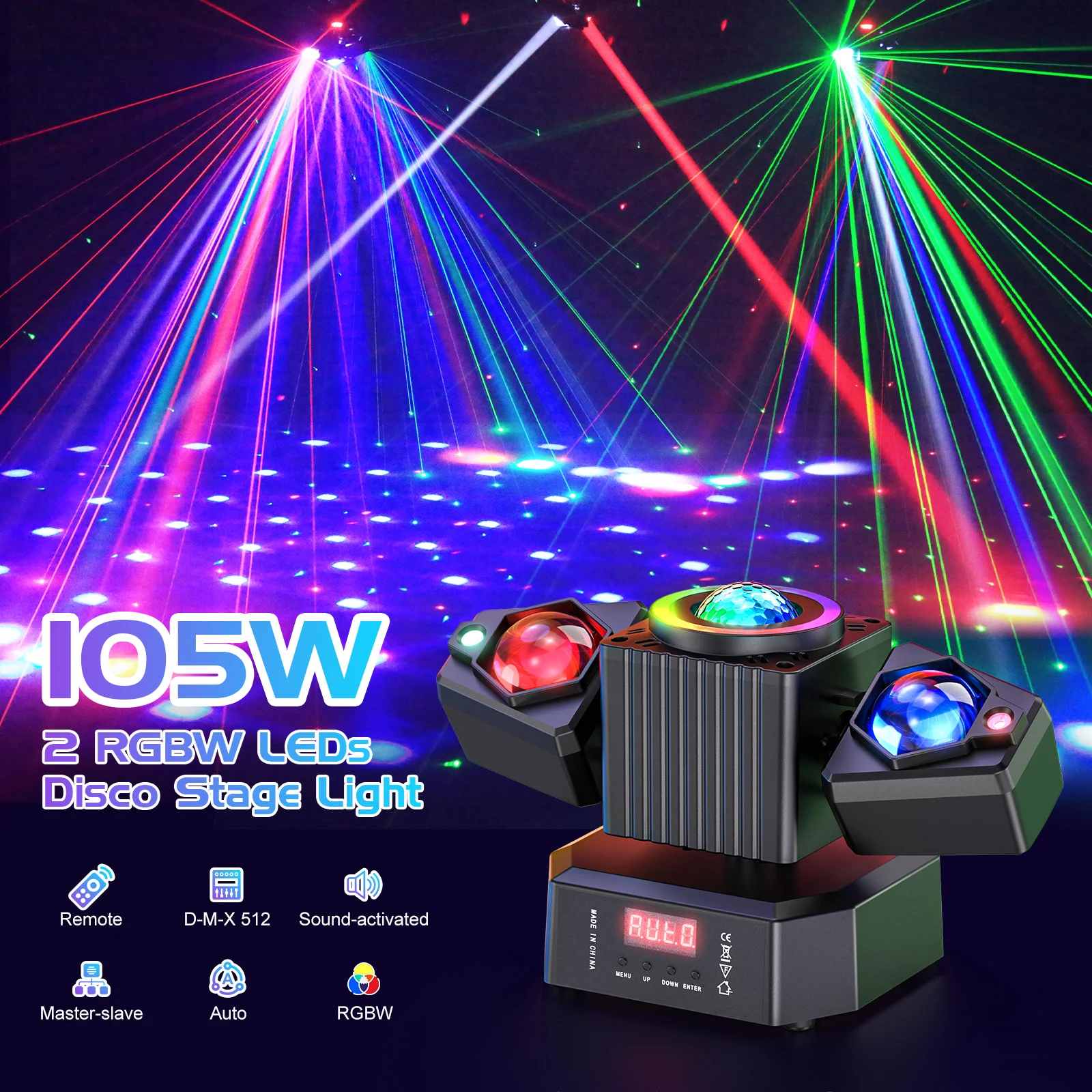 LeLeght Two-armed Stage Light RGBW 4-IN-1 Lighting Effect and Starry Effect Controlled DMX512 For Party Concert Church Wedding