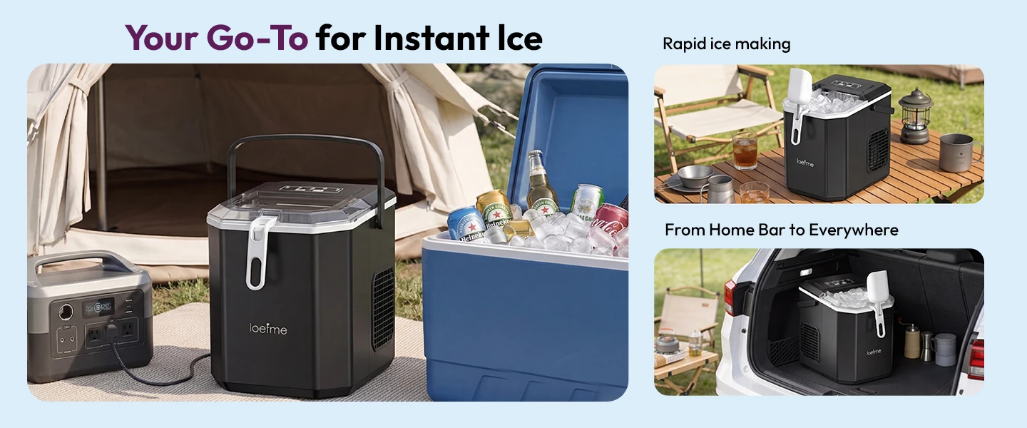 Loefme Ice Maker Cubes Machine Small Automatic Cleaning Bullet Shaped Ice Makers Fast Ice Making For Households Caffee Camping