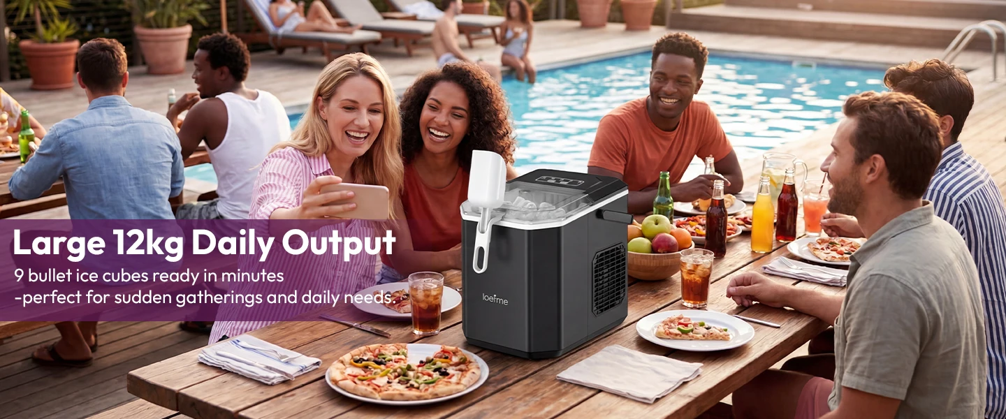 Loefme Ice Maker Cubes Machine Small Automatic Cleaning Bullet Shaped Ice Makers Fast Ice Making For Households Caffee Camping