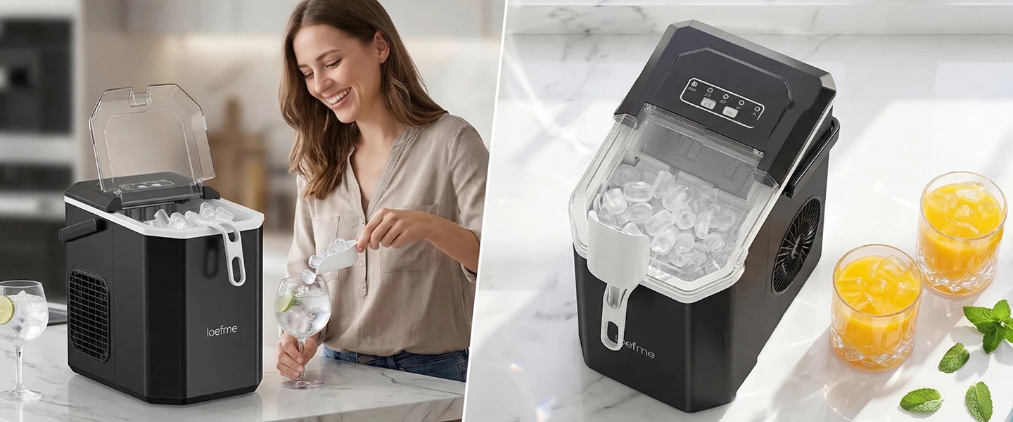Loefme Ice Maker Cubes Machine Small Automatic Cleaning Bullet Shaped Ice Makers Fast Ice Making For Households Caffee Camping