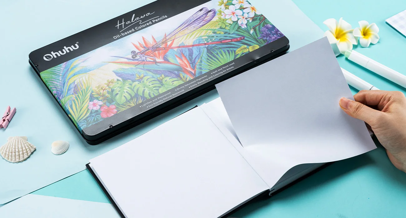 Ohuhu Bleedproof Double-Sided Marker Pad with PU Cover Art Sketchbook Hardcover Sketching Book for Alcohol Markers Paints Draw