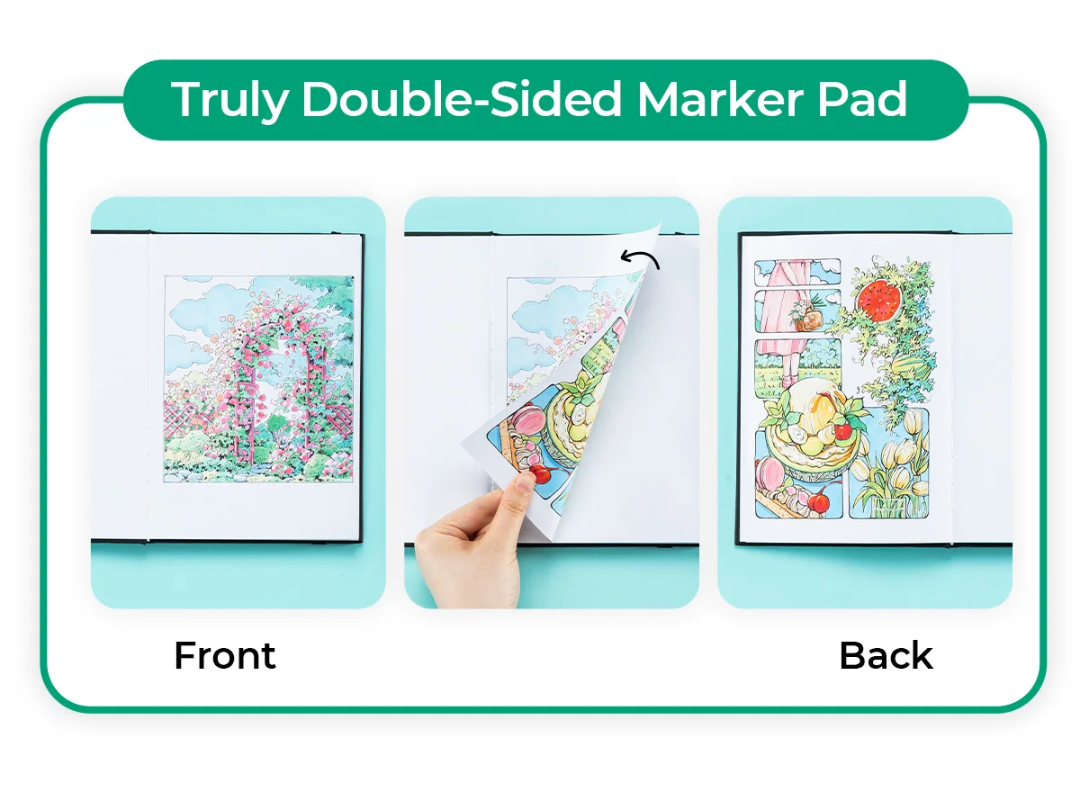 Ohuhu Bleedproof Double-Sided Marker Pad with PU Cover Art Sketchbook Hardcover Sketching Book for Alcohol Markers Paints Draw