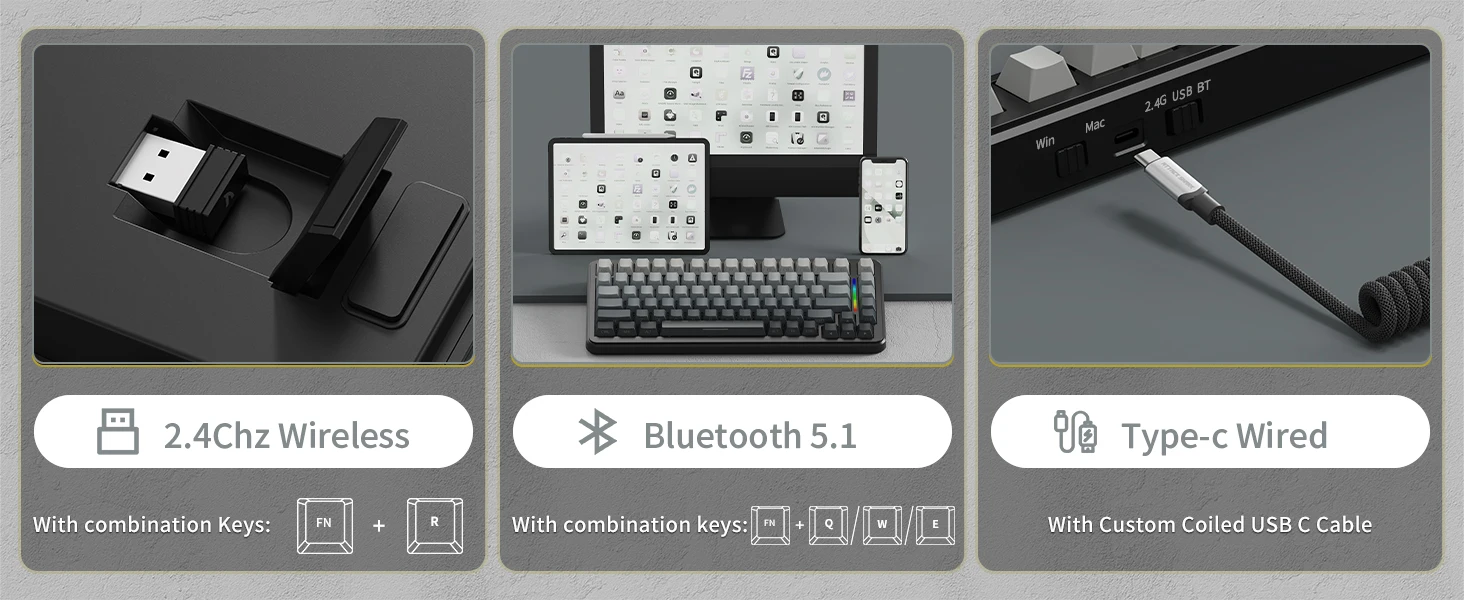 ATTACK SHARK M86 Wireless Mechanical Gaming Keyboard, 75% Gasket Hot Swappable RGB Custom Keyboard, Side Printed PBT Keycaps