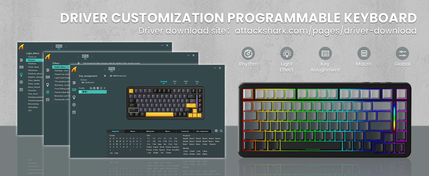 ATTACK SHARK M86 Wireless Mechanical Gaming Keyboard, 75% Gasket Hot Swappable RGB Custom Keyboard, Side Printed PBT Keycaps