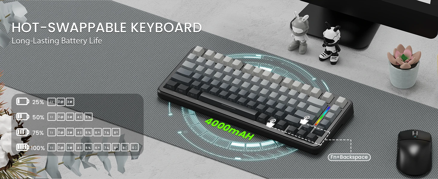 ATTACK SHARK M86 Wireless Mechanical Gaming Keyboard, 75% Gasket Hot Swappable RGB Custom Keyboard, Side Printed PBT Keycaps