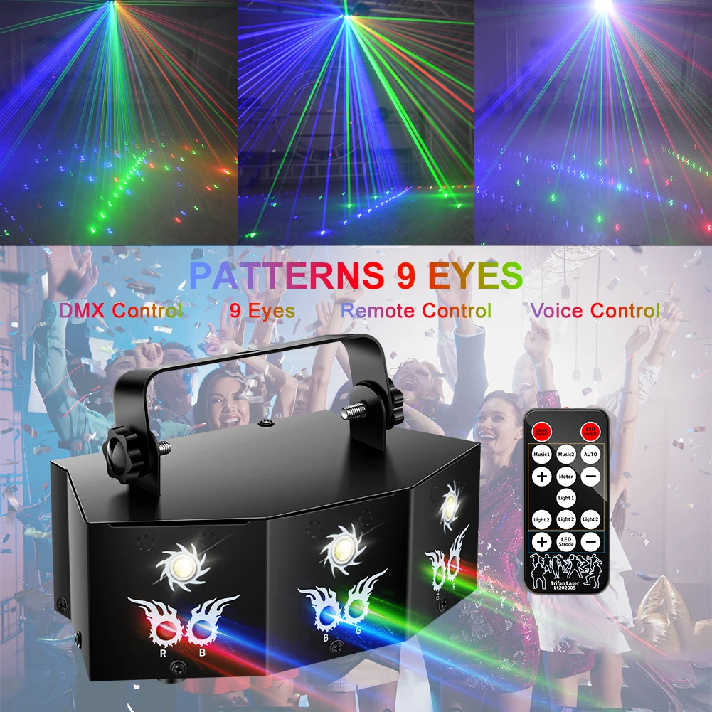 Datewink 9 Eyes RGB Stage Lights Effect 7CH DMX Control Stage Lighting Projector For DJ Disco Wedding Club Party Show Christmas