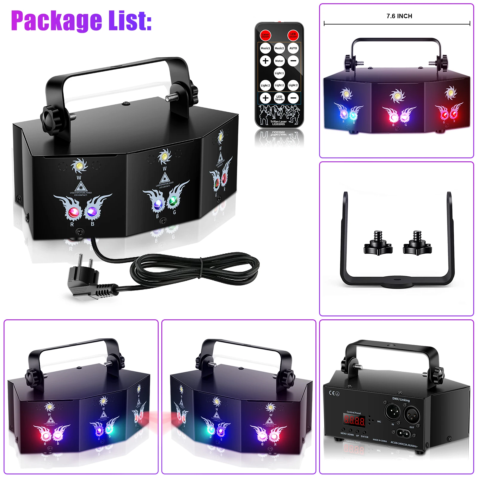 Datewink 9 Eyes RGB Stage Lights Effect 7CH DMX Control Stage Lighting Projector For DJ Disco Wedding Club Party Show Christmas