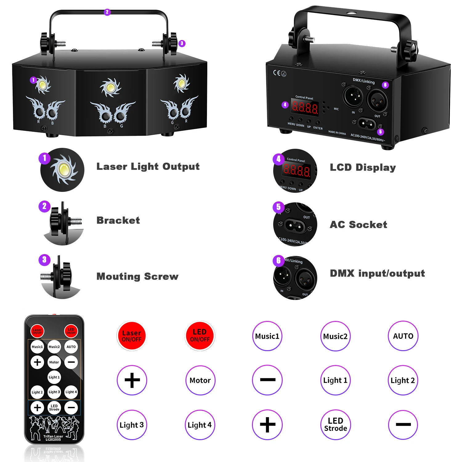 Datewink 9 Eyes RGB Stage Lights Effect 7CH DMX Control Stage Lighting Projector For DJ Disco Wedding Club Party Show Christmas