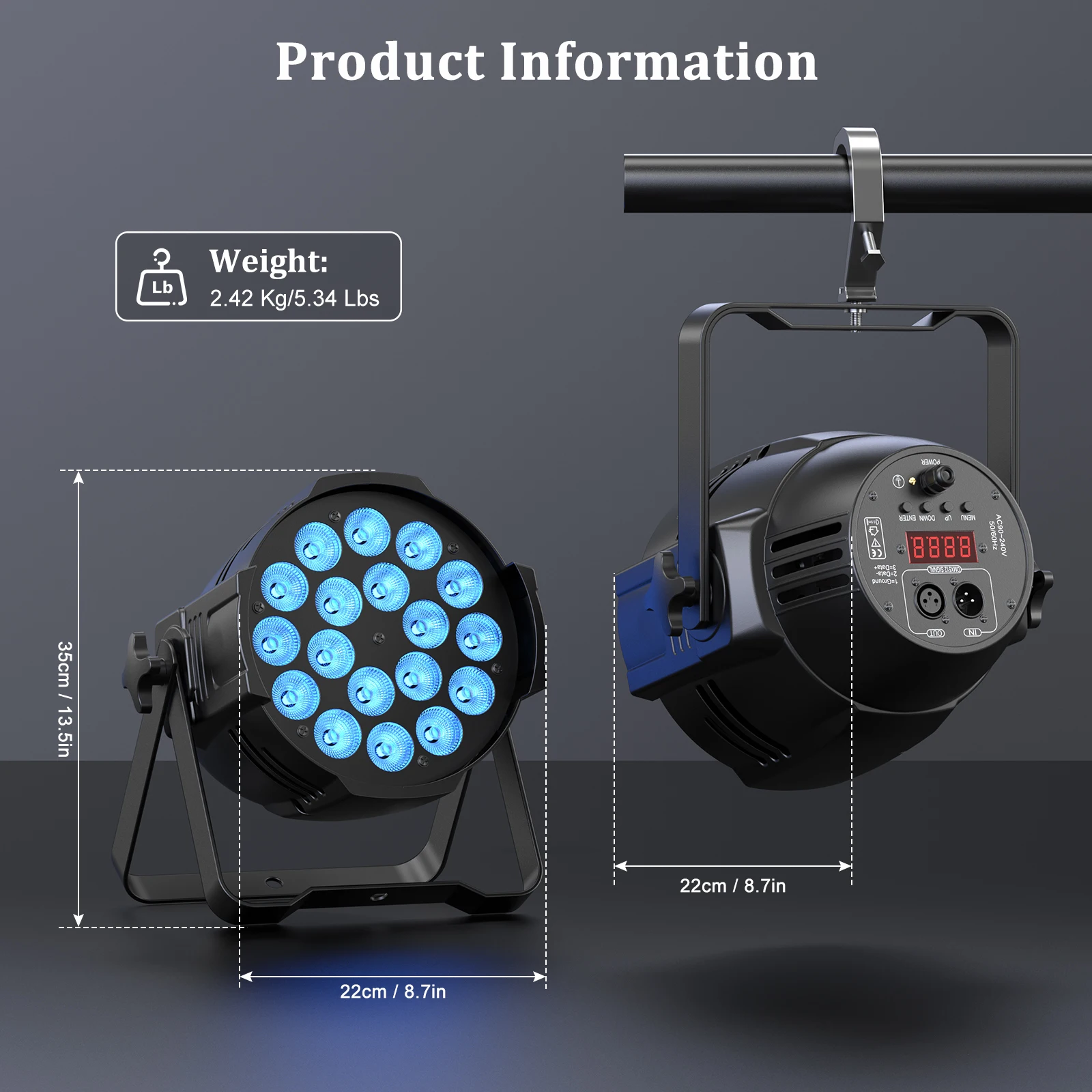 LeLeght 18LED Par Spotlights 200W LED Stage Light 4 in 1 RGBW Stage Lighting with DMX For DJ Disco Family Celebrations Churches