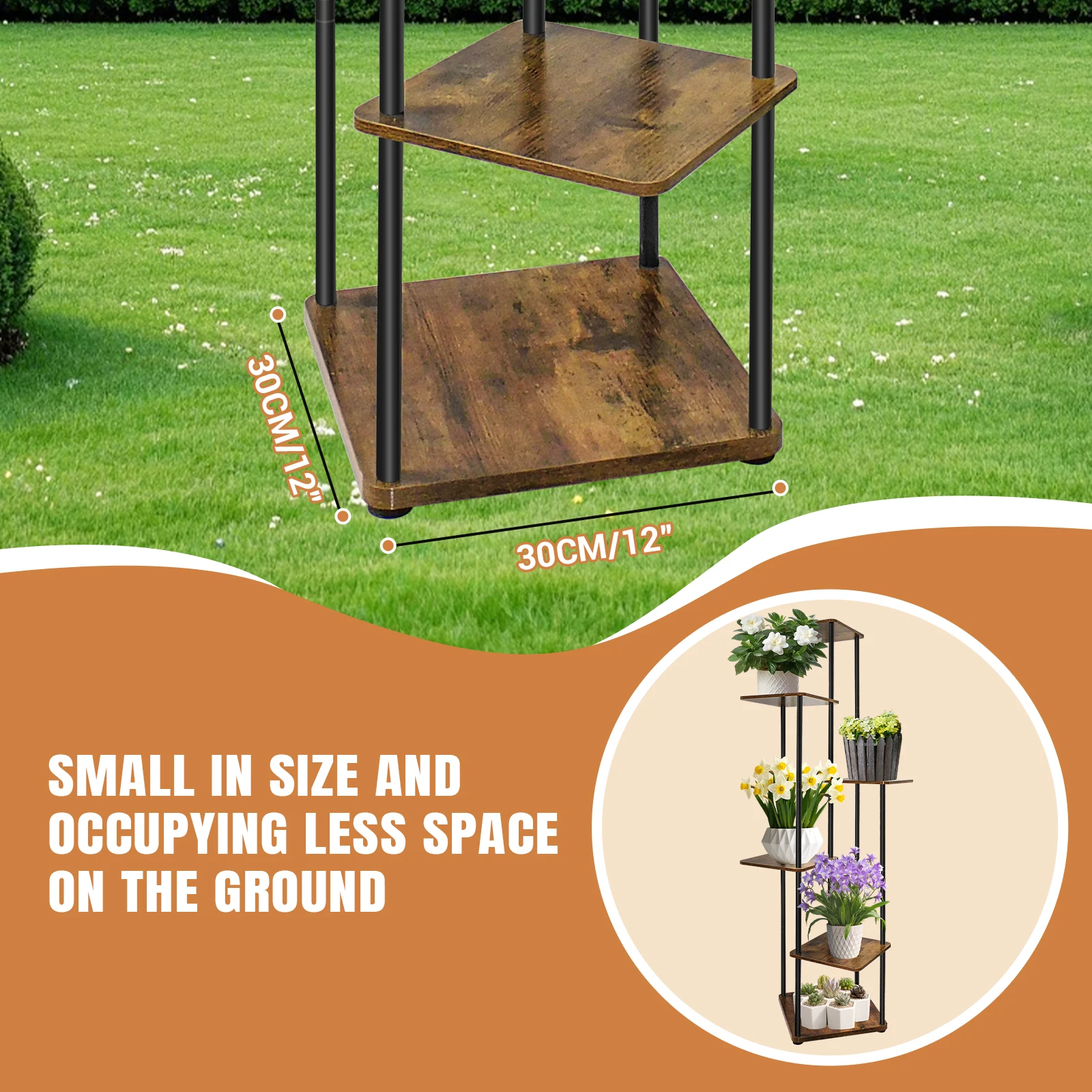 4/5/6 Tier Plant Stand Flower Display Rack, Heavy Duty and Stable, Metal Frame and Wooden Board, for Indoor Outdoor Garden