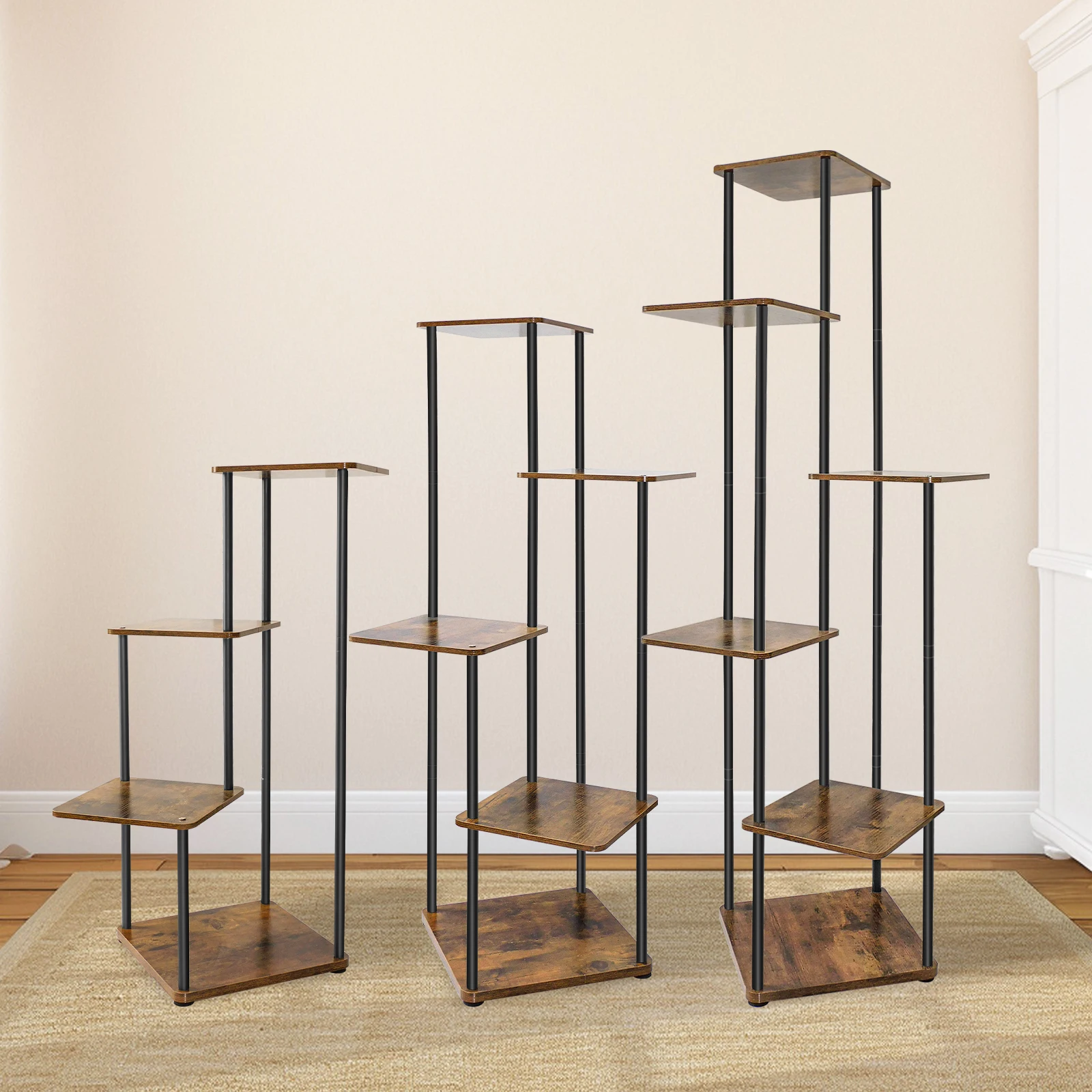 4/5/6 Tier Plant Stand Flower Display Rack, Heavy Duty and Stable, Metal Frame and Wooden Board, for Indoor Outdoor Garden