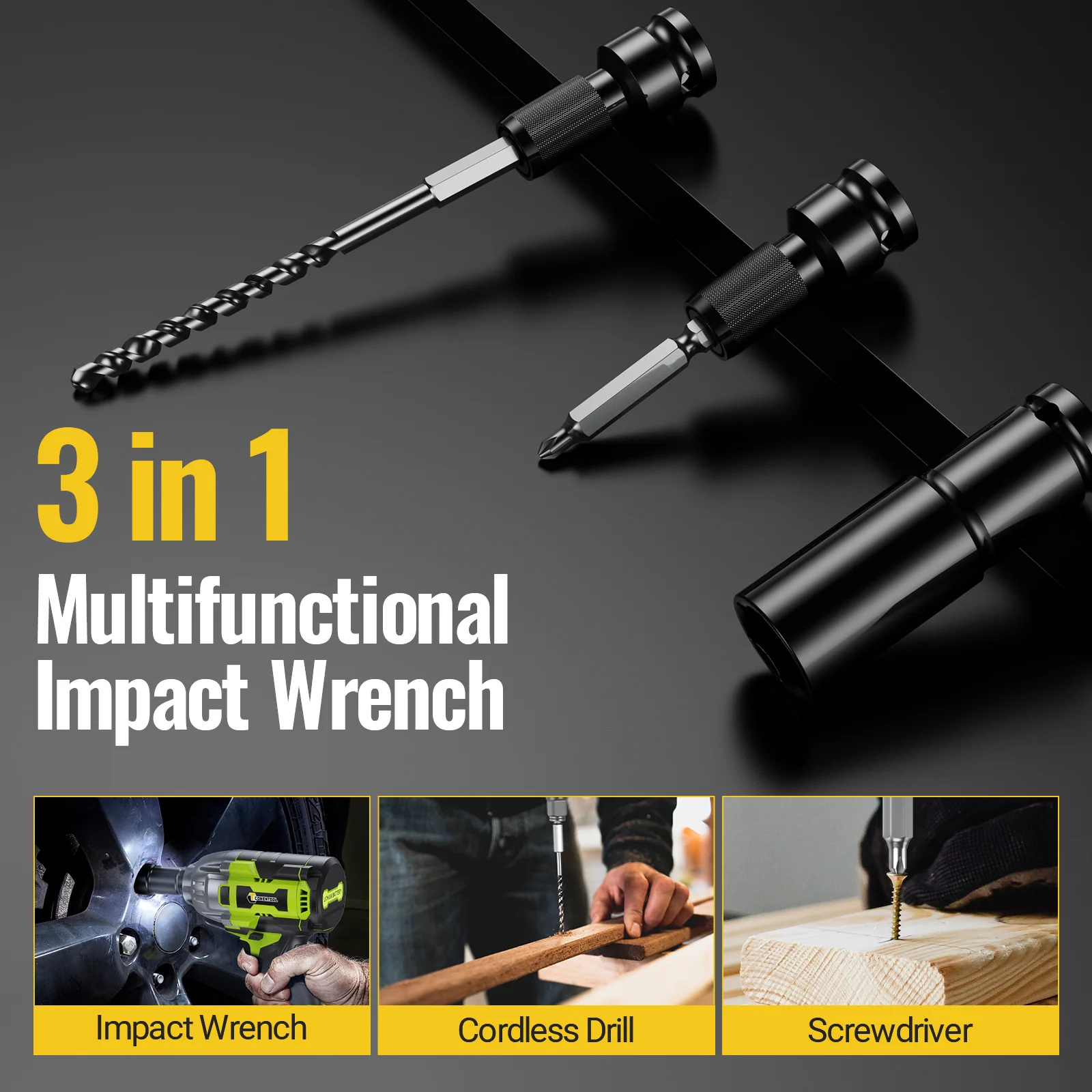 CONENTOOL 520Nm Cordless Impact Wrench 1/2” Brushless Power Tool 21V with 2x 4000mAh Batteries Electric Impact Gun for Car Home