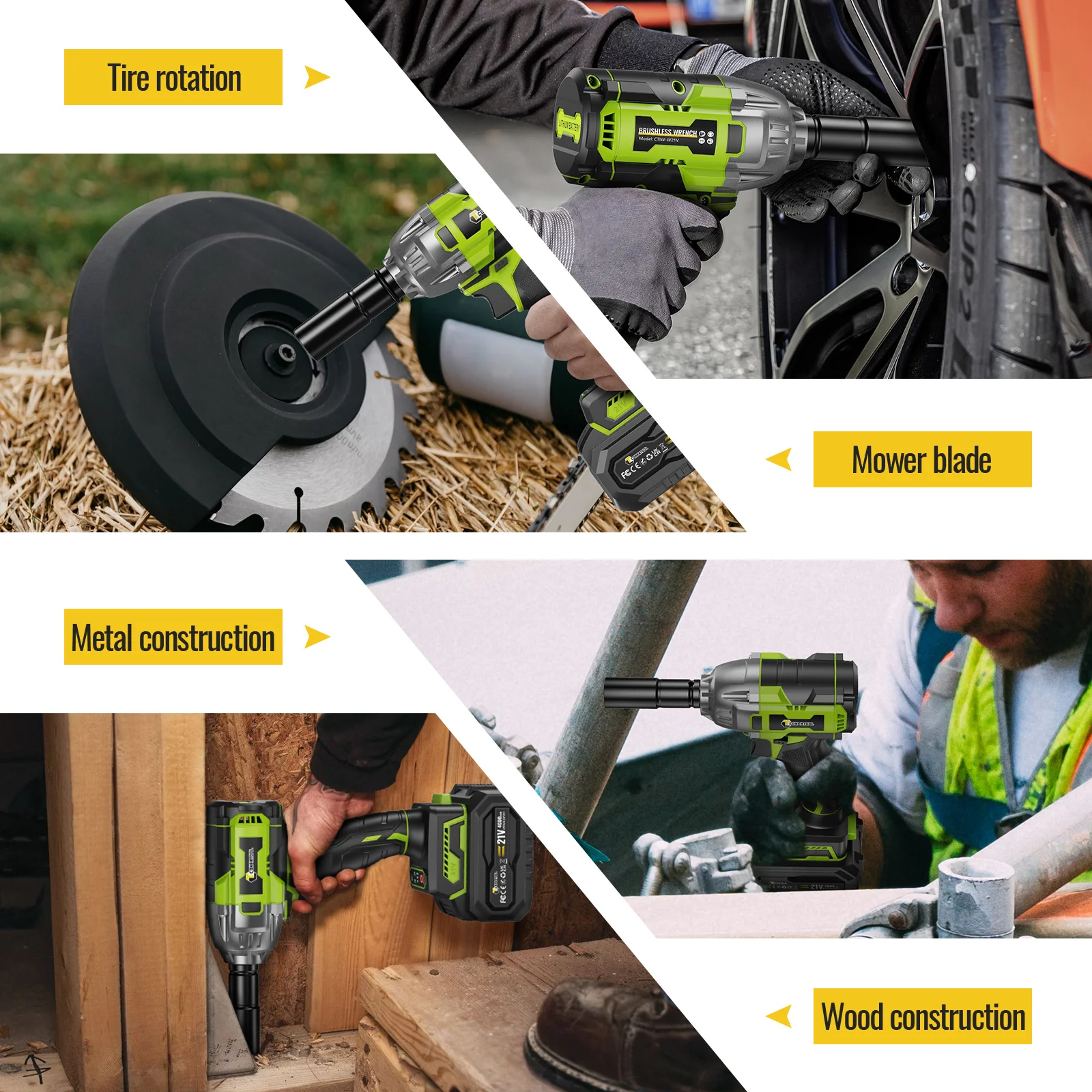 CONENTOOL 520Nm Cordless Impact Wrench 1/2” Brushless Power Tool 21V with 2x 4000mAh Batteries Electric Impact Gun for Car Home