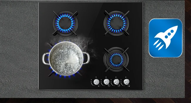 60cm 4 Burner Gas Hob with Wok Burner - 8060W Black Glass Cooker & Flame Failure Protection | NG/LPG Convertible for UK Kitchens